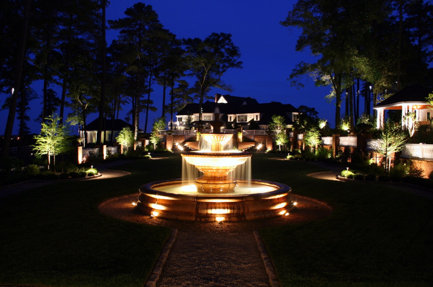 exterior-lighting-maintenance-upgrade Delta Outdoor Lighting fountain and landscape lighting at a grand estate